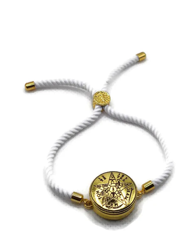 Tetragrammaton Bracelet gold-finish seal shown at an angle — reverse