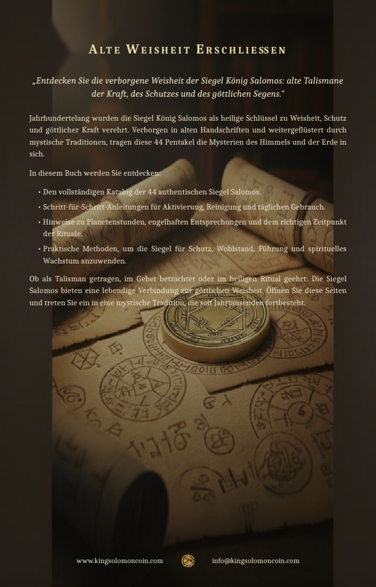 Die 44 Siegel König Salomos – Rückseite des PDF-Guides auf Deutsch