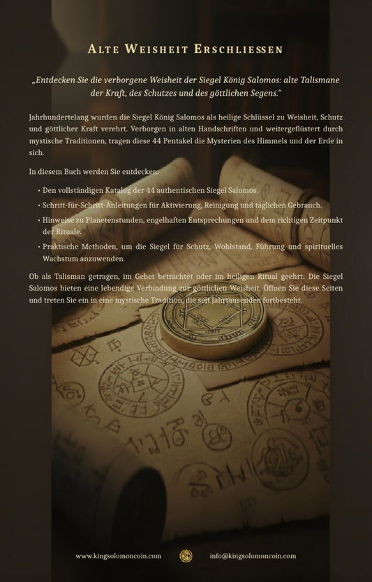 Die 44 Siegel König Salomos – Rückseite des PDF-Guides auf Deutsch