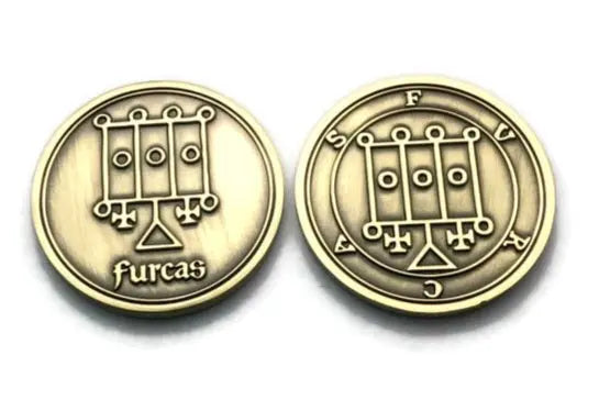 Furcas Sigil Necklace solid brass seal shown at an angle
