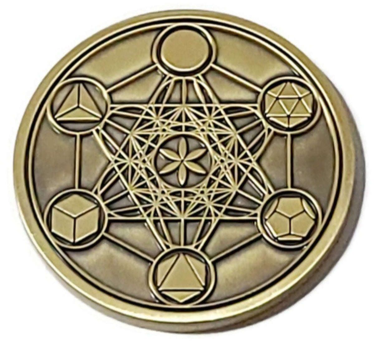Metatron’s Cube Necklace solid brass Solomonic talisman, full front view