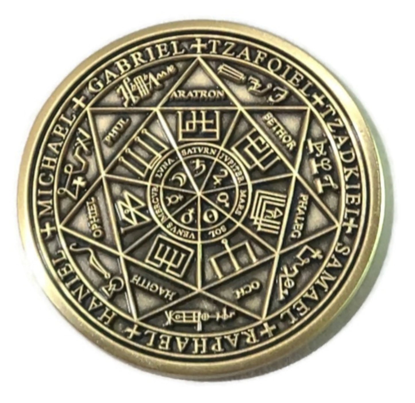 Seven Archangels Necklace solid brass Solomonic talisman, full front view