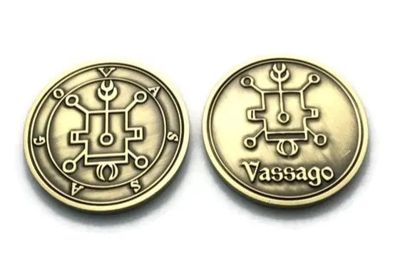 Vassago Sigil Necklace solid brass Solomonic talisman, full front view