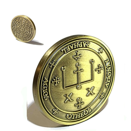Archangel Raphael Seal talisman coin solid brass engraved with the healing angel sigil and 72 Names of God