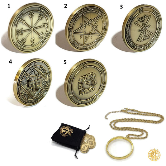 5 Pentacles of Venus coin set, hand-engraved solid brass Solomonic love and beauty seals