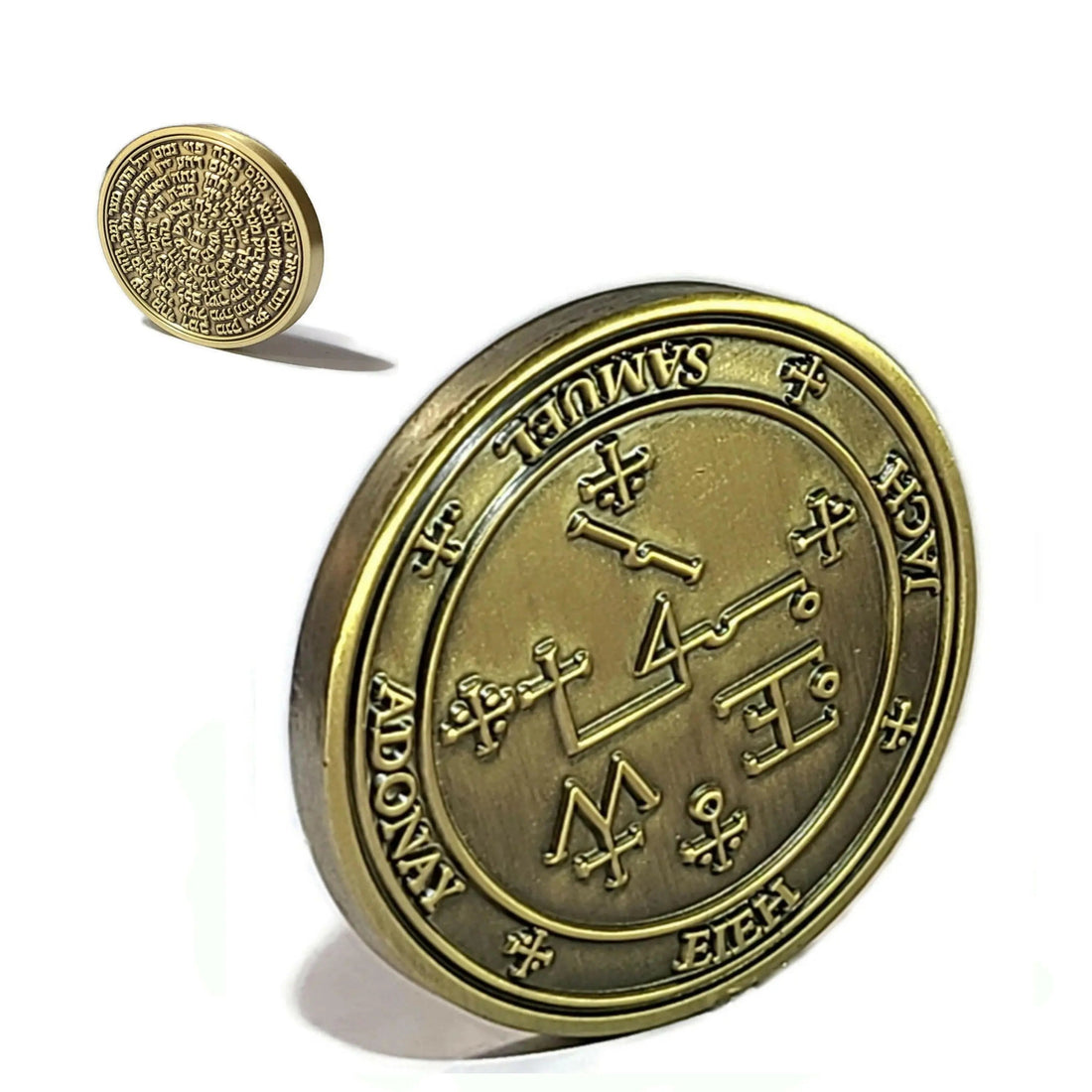 Archangel Samael Seal talisman coin solid brass engraved with the strength and discipline sigil and 72 Names of God