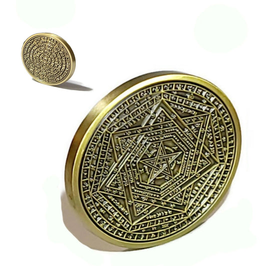 Sigillum Dei Aemeth coin solid brass engraved with John Dee's Seal of God and 72 Names of God