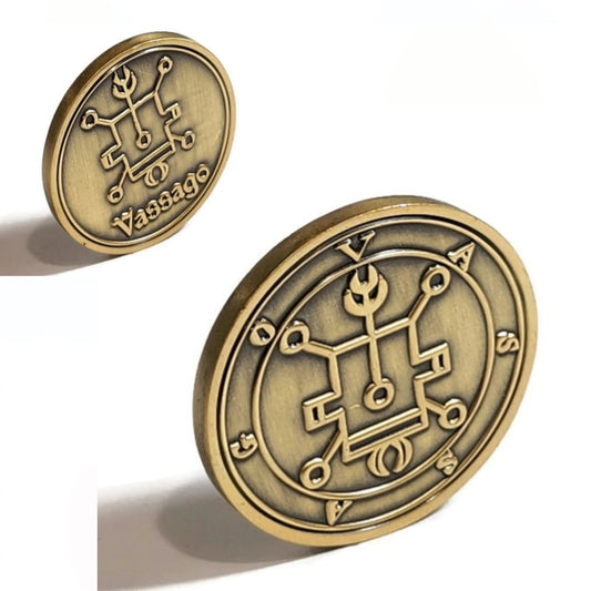 Vassago Demon Sigil Coin - Ars Goetia Prince of Hidden Knowledge in Solid Brass