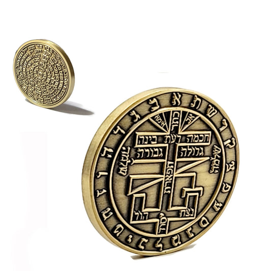 Mystical Figure of Solomon talisman coin engraved with the Tree of Life and 72 Names of God