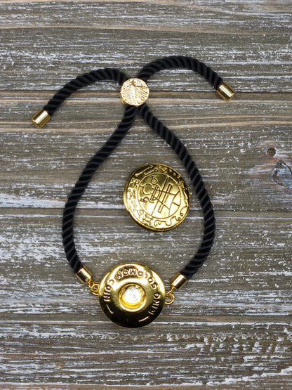 Secret Seal of Solomon Bracelet with 72 Names of God Snap Button King Solomon Coin