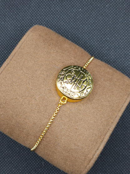 Secret Seal of Solomon Bracelet with 72 Names of God Snap Button King Solomon Coin