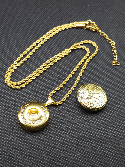 Secret Seal of Solomon Necklace with 72 Names of God Snap Button King Solomon Coin
