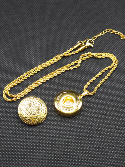 Seal of the Seven Archangels Necklace with 72 Names of God Snap Button King Solomon Coin