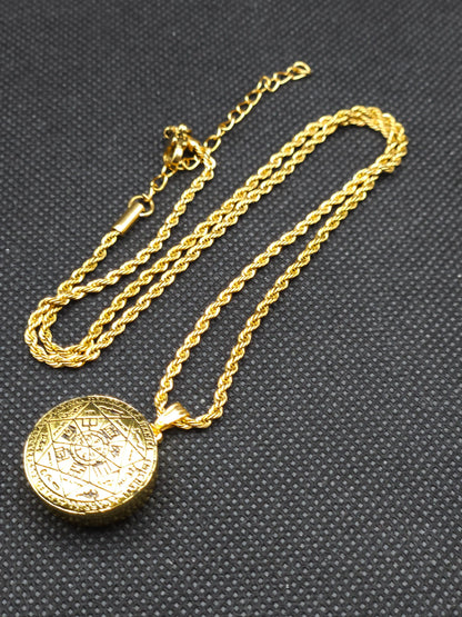 Seal of the Seven Archangels Necklace with 72 Names of God Snap Button King Solomon Coin