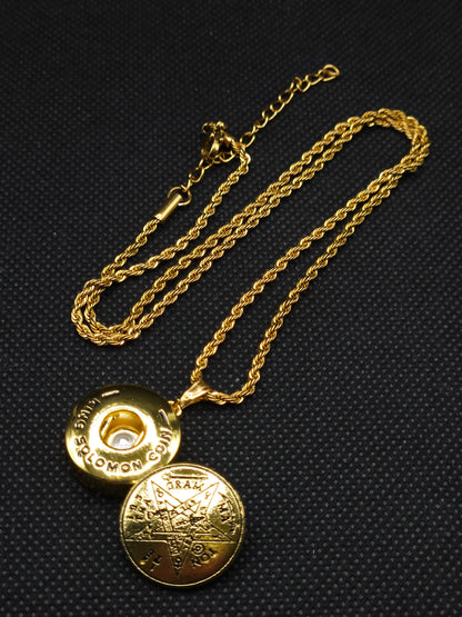Tetragrammaton Necklace with 72 Names of God Snap Button King Solomon Coin