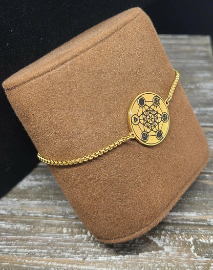 Metatron's Cube 72 Names of God Bracelet Gold.