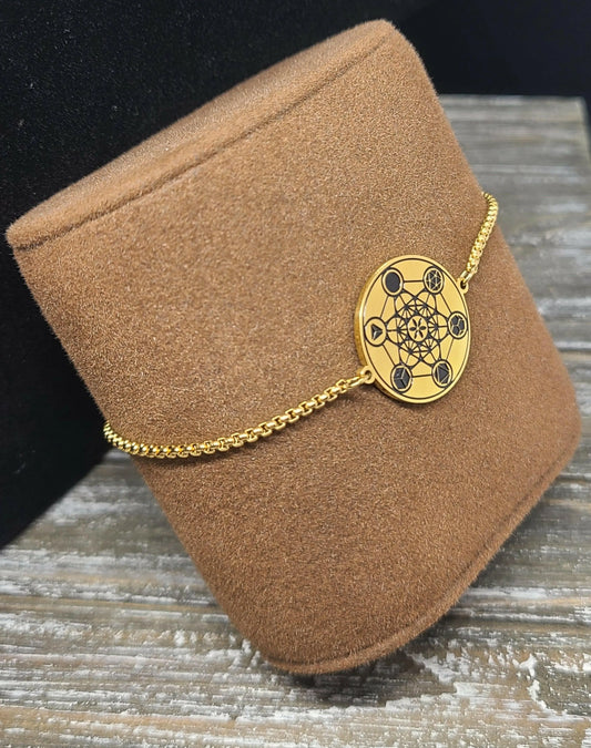 Metatron's Cube 72 Names of God Bracelet Gold.